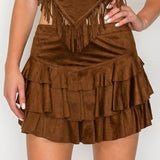 Fringe Halter Crop Top & Tiered Ruffle Mini Skort Set (Skort Only)