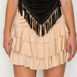Fringe Halter Crop Top & Tiered Ruffle Mini Skort Set (Skort Only)