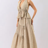 Tassel Tie Halter Top & Tiered Maxi Skirt Set