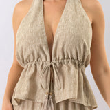 Tassel Tie Halter Top & Tiered Maxi Skirt Set