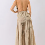 Tassel Tie Halter Top & Tiered Maxi Skirt Set