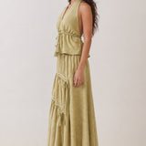 Tassel Tie Halter Top & Tiered Maxi Skirt Set