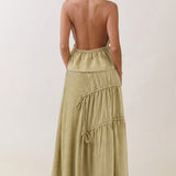 Tassel Tie Halter Top & Tiered Maxi Skirt Set