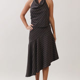 Striped Halter Top & Asymmetrical Midi Skirt Set