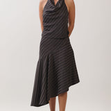 Striped Halter Top & Asymmetrical Midi Skirt Set