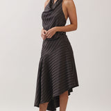 Striped Halter Top & Asymmetrical Midi Skirt Set