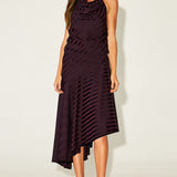 Striped Halter Top & Asymmetrical Midi Skirt Set