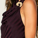 Striped Halter Top & Asymmetrical Midi Skirt Set