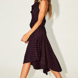 Striped Halter Top & Asymmetrical Midi Skirt Set