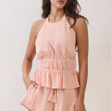 Halter Smocked Peplum Top & Flowy Shorts Set (TOP ONLY)