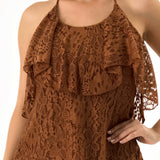 Floral Lace Open-Back Halter Top &  Elastic-Waist Balloon Pants (TOP ONLY)