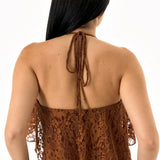 Floral Lace Open-Back Halter Top &  Elastic-Waist Balloon Pants (TOP ONLY)