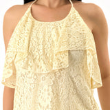 Floral Lace Open-Back Halter Top &  Elastic-Waist Balloon Pants (TOP ONLY)
