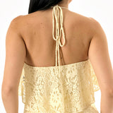 Floral Lace Open-Back Halter Top &  Elastic-Waist Balloon Pants (TOP ONLY)