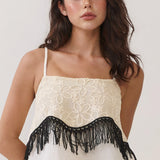 Lace Fringe Detail Top & Wide Leg Pants Set (TOP ONLY)