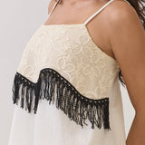 Lace Fringe Detail Top & Wide Leg Pants Set (TOP ONLY)