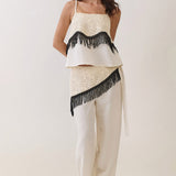 Lace Fringe Detail Top & Wide Leg Pants Set (TOP ONLY)