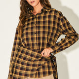 Plaid Button-Down Shirt with Convertible Scarf
