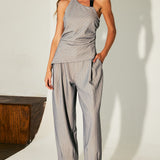 Pinstripe Buckle-Halter Top & Barrel Pants Set (PANTS ONLY)