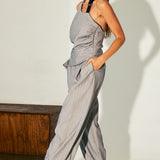 Pinstripe Buckle-Halter Top & Barrel Pants Set (TOP ONLY)
