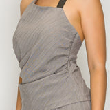 Pinstripe Buckle-Halter Top & Barrel Pants Set (TOP ONLY)