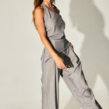 Pinstripe Buckle-Halter Top & Barrel Pants Set (PANTS ONLY)