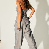 Pinstripe Buckle-Halter Top & Barrel Pants Set (PANTS ONLY)