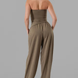 Ruched Strapless Asymmetric Hem Tube Top & High-Waist Relaxed Pocket Pants