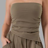 Ruched Strapless Asymmetric Hem Tube Top & High-Waist Relaxed Pocket Pants