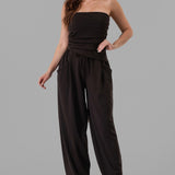 Ruched Strapless Asymmetric Hem Tube Top & High-Waist Relaxed Pocket Pants
