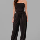 Ruched Strapless Asymmetric Hem Tube Top & High-Waist Relaxed Pocket Pants