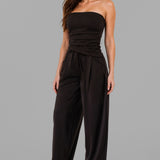 Ruched Strapless Asymmetric Hem Tube Top & High-Waist Relaxed Pocket Pants