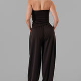 Ruched Strapless Asymmetric Hem Tube Top & High-Waist Relaxed Pocket Pants