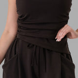 Ruched Strapless Asymmetric Hem Tube Top & High-Waist Relaxed Pocket Pants