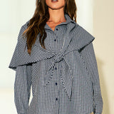2-Way Scarf Gingham Button-Down Shirt