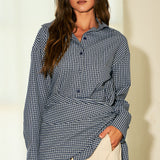 2-Way Scarf Gingham Button-Down Shirt