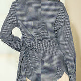 2-Way Scarf Gingham Button-Down Shirt