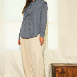 2-Way Scarf Gingham Button-Down Shirt