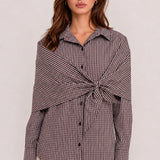 2-Way Scarf Gingham Button-Down Shirt