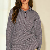 2-Way Scarf Gingham Button-Down Shirt