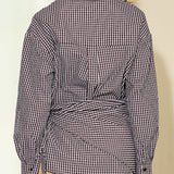 2-Way Scarf Gingham Button-Down Shirt