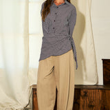 2-Way Scarf Gingham Button-Down Shirt