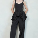 Striped Peplum Bustier & Relaxed Wide Pants (TOP ONLY)