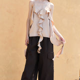 Ruffle Cascade Asymmetric Hem Cami Top (TOP ONLY)