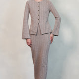 Ribbed Knit Button-Up Jacket & Back Slit Skirt Set