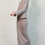 Ribbed Knit Button-Up Jacket & Back Slit Skirt Set