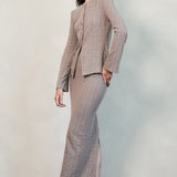 Ribbed Knit Button-Up Jacket & Back Slit Skirt Set