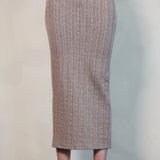Ribbed Knit Button-Up Jacket & Back Slit Skirt Set