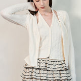 Ribbed Knit Halter-Layered Button-Up Top (TOP ONLY)