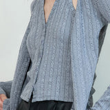 Ribbed Knit Halter-Layered Button-Up Top (TOP ONLY)